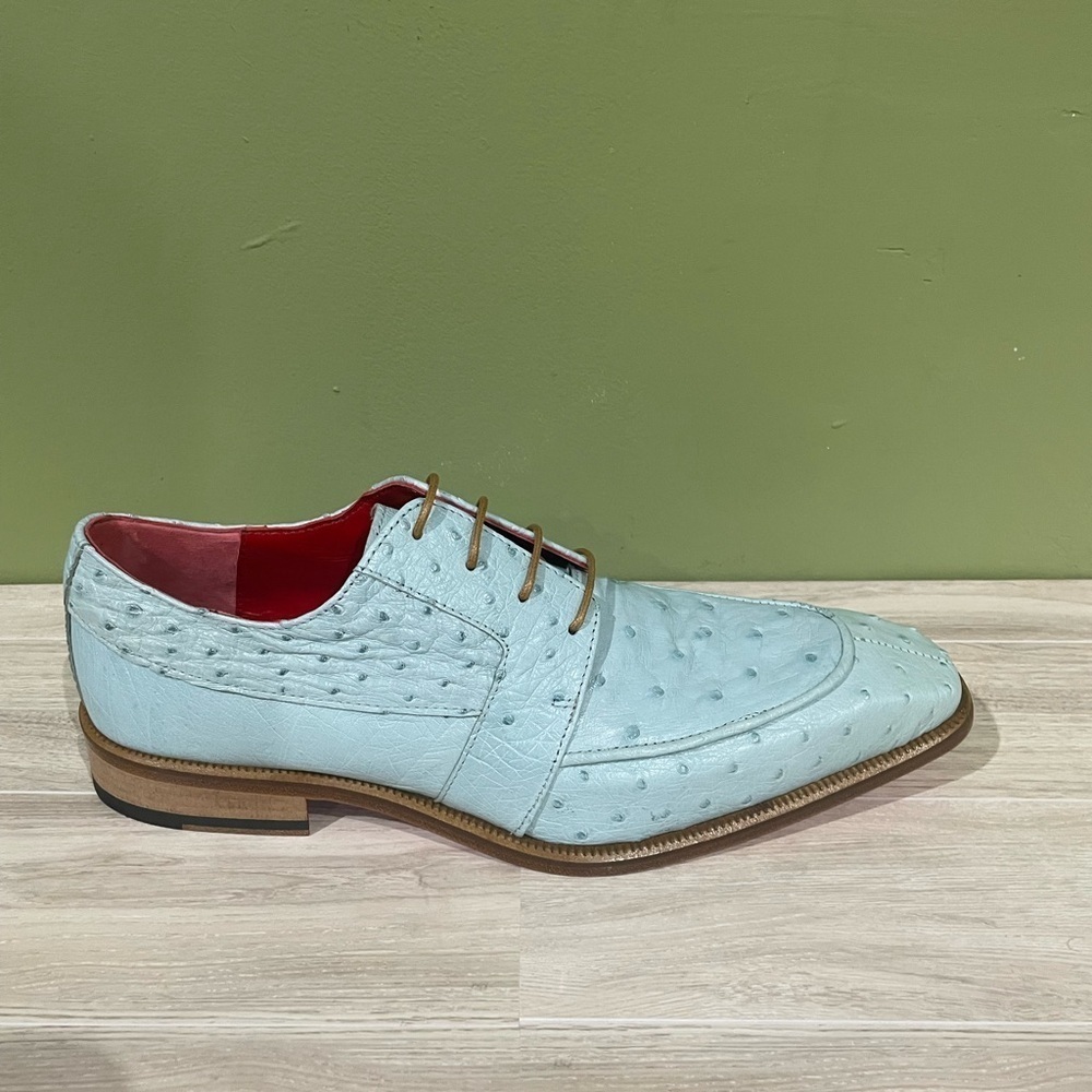 Fennix italy Men's Light Blue Dress Shoes genuine ostrich oxford - Picture 2 of 5